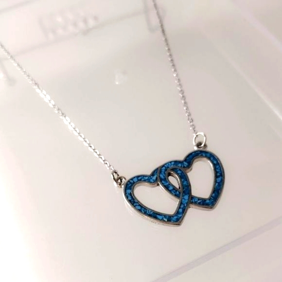 Minimalist Turquoise Chip Double Heart Necklace - Picture 2 of 4